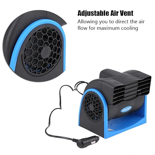 12V Car Auto Cooling Fan, 6.5 x 5.1inch Car Fans Car Vehicle Electric Cooling Fan 2 Speed Auto Mini Adjustable Speed Cooling Air Fan, Cable Length 5.2ft