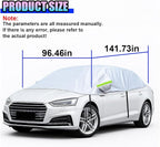 Half Car Cover for Sedan, 141.7" Windproof Windshield Cover, Dustproof Auto Sunroof Covers with Reflective Straps, All Season Universal Waterproof Vehicle Window Sun Protector(Sedan)