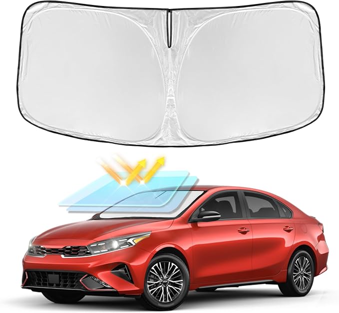 Windshield Sun Shade for Kia Forte 2019-2024 Front Windows Shade | 4 Layers Car Sunshades Cover Custom Fit Forte Sun Visor 250T Retractable Shade Blocks UV Rays Car Accessories