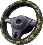 Green Camo Steering Wheel Cover Anti-Slip and Practical 14.5-15 Inch Universal Car Steering Wheel Cover with 2 Pieces Car Coasters Suitable for Men Women
