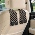 Cute Checkered Car Seat Back Storage Headrest Hooks for Purses & Bags – 2PCS PU Leather Dual Metal Hooks, Backseat Organizer Accessories