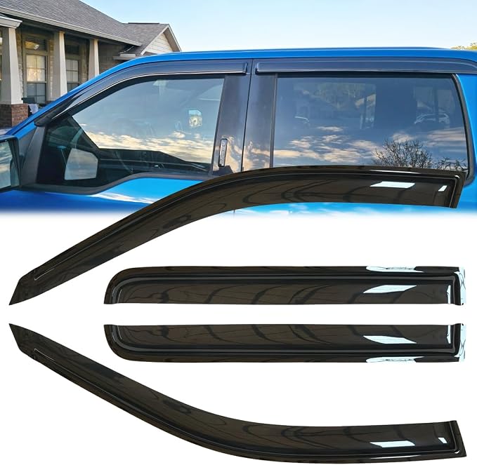 4pcs Original Shatterproof Side Window Wind Deflectors for F-150 15-24,Outside Mount Rain Guard Set,Window Visors for Cars,Vent Deflector for 15-24 F-150 17-24 F-250/F-350/F-450/F-550 Super Duty 94975