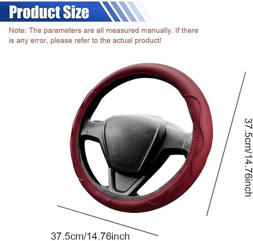 15 Inch Leather Car Steering Wheel Cover for SUV, Truck, Burgundy | Anti-Slip Breathable Automotive Steering Wheel Protector, Universal Heat Resistant Vehicle Interior Accessories