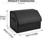 Car Trunk Organizer, Foldable Cargo Storage Box with Hook-and-Loop Lid, Suede & Faux Leather Trunk Organizer for SUV Sedan Truck, Adjustable Divider, Handles, Black, 19.7inches