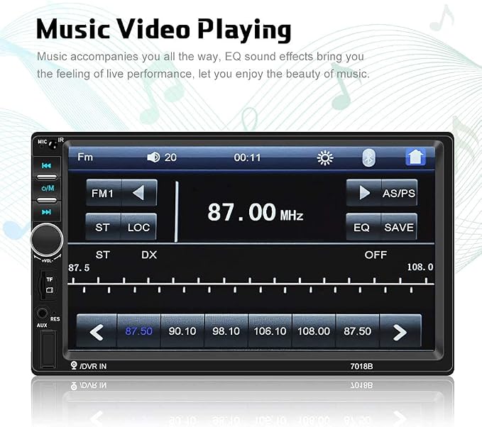Car Radio Double Din Car Stereo 7" LCD Touch Screen in-Dash Head Unit with Bluetooth Support Mirror Link/DVR/USB/FM/SD/MIC MP5 +Rear View Camera& Remote Control