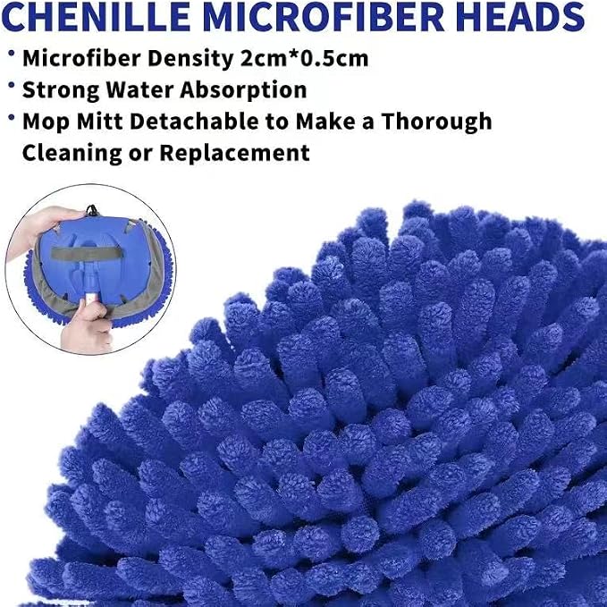 62'' Car Wash Brush Kit with Long Handle, Chenille Microfiber Car Wash Mop Mitt Scratch-Free Car Detailing Cleaning Brush Care Kit Car Cleaning Supplies for Cars RV Truck Boat