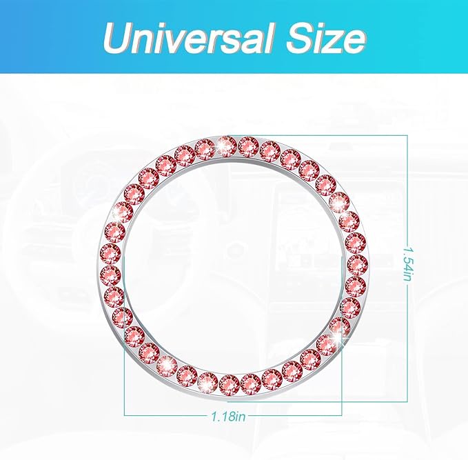 Bling Car Engine Start Ring Decals, 2PCS Crystal Rhinestone Vehicle Push Start Button Cover Sticker, Key Ignition Knob Ring, Sparkling Automotive Interior Accessories (Red)
