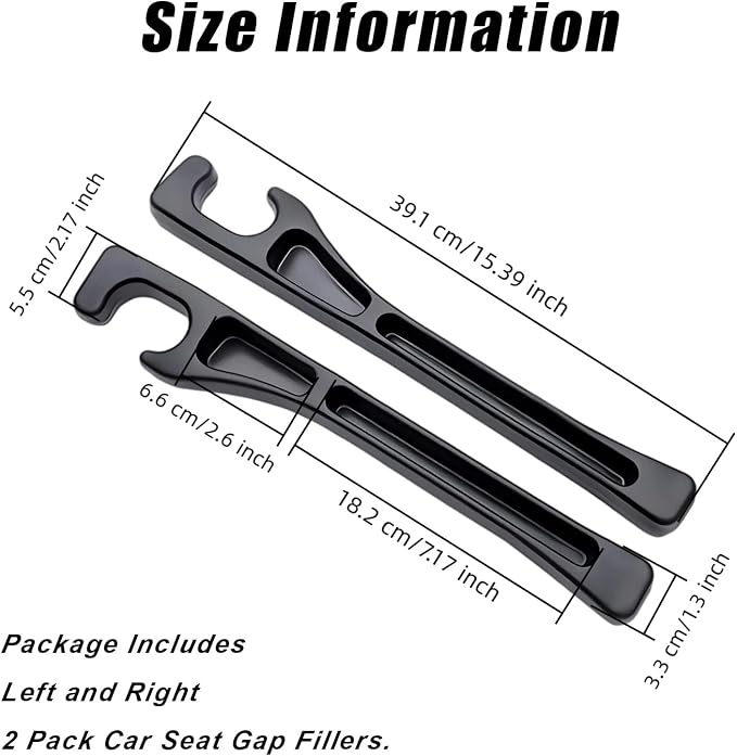 2 Pack Black Car Seat Gap Filler Organizer, Universal Car Seat Gap Plug with Seatbelt Slot, Anti-Drop Organizer for Keys Phones Storage for Auto Truck SUV