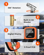 T600 Digital Tire Pressure Gauge 0-250 PSI, ANSI B40.7 2A Grade High Precision(Plus-Minus 0.5%),Tire Gauge for Tire Pressure with Rubber Hose, Replaceable AA Batteries