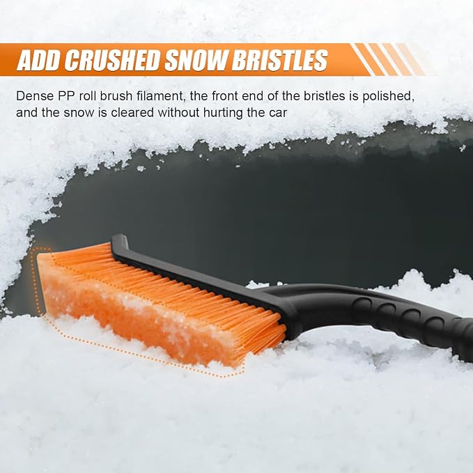 26" Snow Brush and Ice Scraper for Car Windshield – 2 in 1 Winter Snow Removal Tool with Detachable Ice Shovel – Universal Snow Scraper with Ergonomic Foam Grip, No Scratch Broom for SUV Truck(Orange)