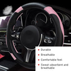 Car Steering Wheel Cover, 15 Inch Leather Breathable Auto Steering Wheel Protector, Comfortable Non-Slip Vehicle Steering Wheel Covers, Universal Interior Car Accessories (Black+Pink)