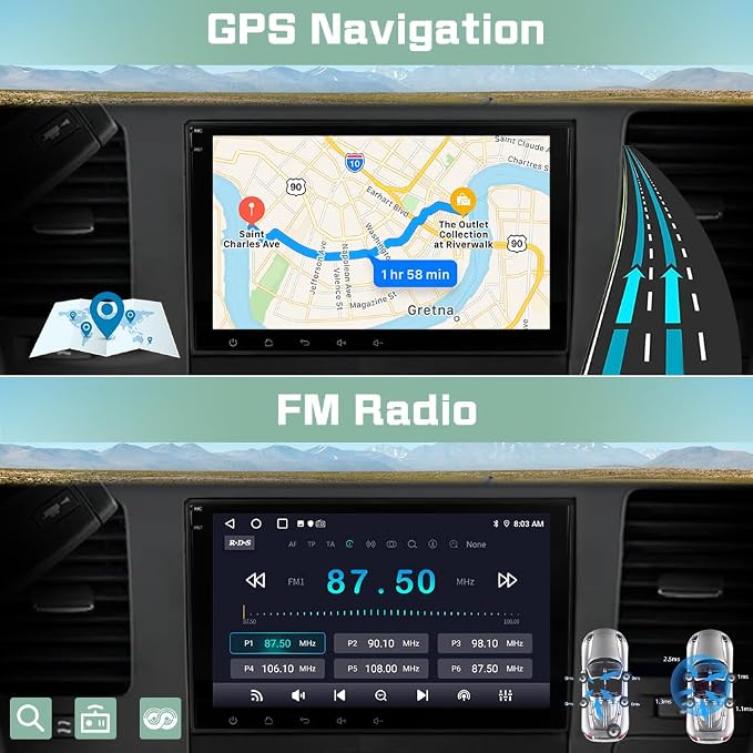 4Core Car Radio Stereo for Chevy Silverado Tahoe GMC Sierra Yukon 2007-2013, 8 Inch IPS Screen with CarPlay Android Auto Bluetooth GPS Navigation Backup Camera