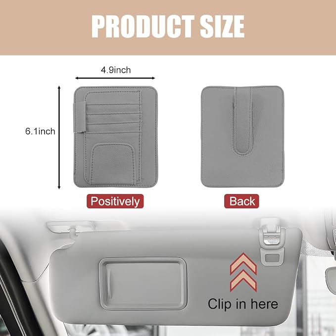 2 PCS Car Sun Visor Organizer, Small Auto Visor Organizer and Storage, Registration and Document Holder for Sunglasses, Card, Pen, Driver License, Car Accessories (Gray)