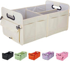 Trunk Organizer For Suv & Sedan,Car Organizers and Storage, Waterproof Collapsible & Adjustable Straps,Sturdy Car Organization for Car Accessories, Tools,Food，Sundries,2-3 Compartment（Beige）