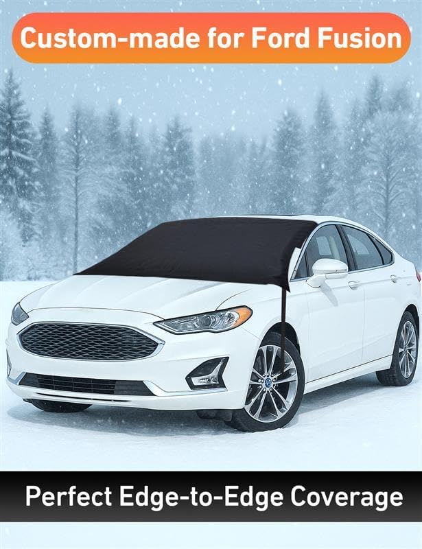 Car Snow Cover Compatible for Ford Fusion | Windshield Cover for Ice and Snow with S-Hook Straps | Heavy-Duty 600D Oxford Winter Car Cover, Waterproof & Anti-Slip