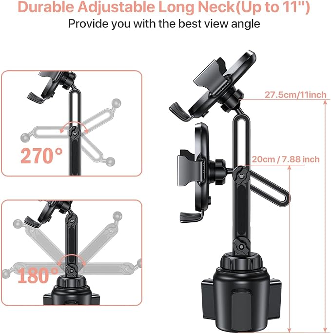 Universal Cup Phone Holder for Car, [Upgraded Version] Adjustable Long Neck Car Cup Holder Phone Mount Cradle Friendly Compatible with iPhone Samsung Google and All Smartphones, Pink