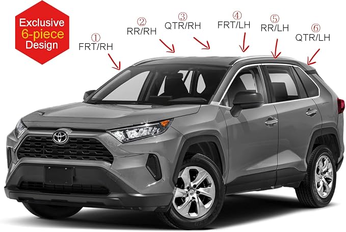 AUTOCLOVER Tape-On Rain Guards Window Visors 6 Pcs Set for Toyota Rav4 2019 2020 2021 2022 2023 2024 2025 / Window Deflectors, Out-Channel Vent Shades (Chrome Line Black)