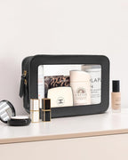 Clear Makeup Bags for Travel, TSA Approved Toiletry Bag with Zipper, Makeup Organizer Fit Carry-on Essentials, Car Accessories Organizers Storage for Women Men (Clear-Black)