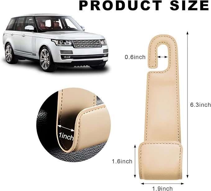 2 PCS Car Seat Headrest Hook, Microfiber Leather Purse Hooks Back Seat Storage Organizer, Auto Interior Headrest Holder for Hanging Bag Coat Grocery, Car Accessories (Beige)