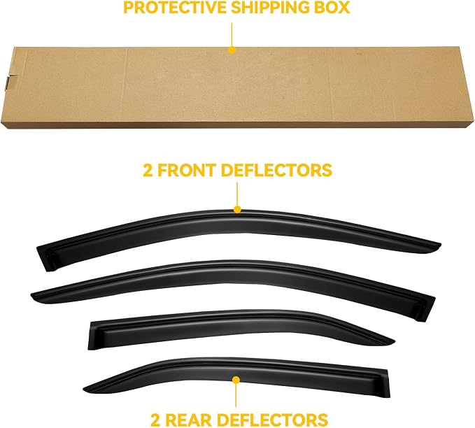 Window Visors for 2007-2011 Toyota Camry, Rain Guards Shields Vent Deflector Shade Dark Smoke 07 2008 2009 2010 11, Tape-On, Smoke 4PCS