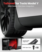 2026 Tesla New Model Y Juniper Accessories - Mud Flaps [Protect Paint, No Drilling Required] All-Weather Splash Guard Body Kits for Model Y Juniper 2025-2026, Black (Set of 4), Not for Model YL