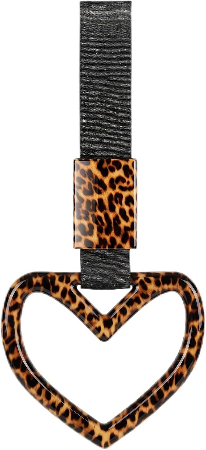 Leopard Heart Car Handle Strap Drift Charm Car Accessories for Women Cheetah Rear Bumper Warning Ring Decor for Auto Bus Subway Interior Exterior Decorations(Leopard, Heart Style)