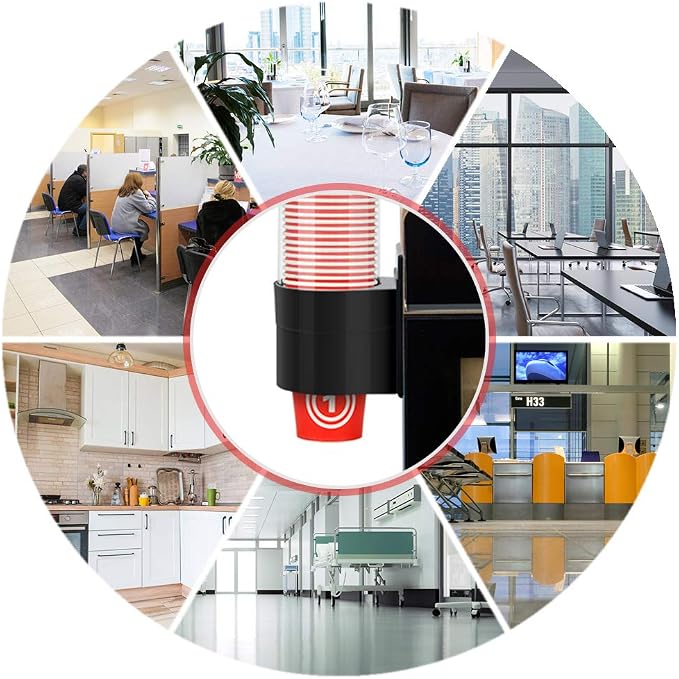Cup Dispenser, Pull Type Wall Mount Cup Holder, Water Cooler Cup Dispenser Fits 7oz - 12oz Cups for Home Office Hospital Cups Organizer, Adhesive Paste or Screw Install (Black, Large)