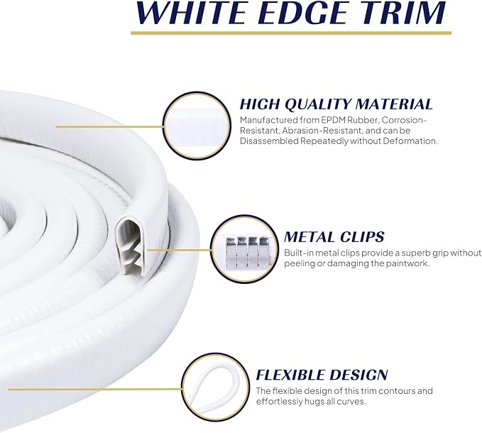 White Edge Trim 1/2" X 3/8" U-Channel Rubber Weatherstrip with Metal Fit Gap 3/64" to1/4 Car Door Edge Sealing Strip, PVC Weather Stripping Metal Edge Protector - 15Foot