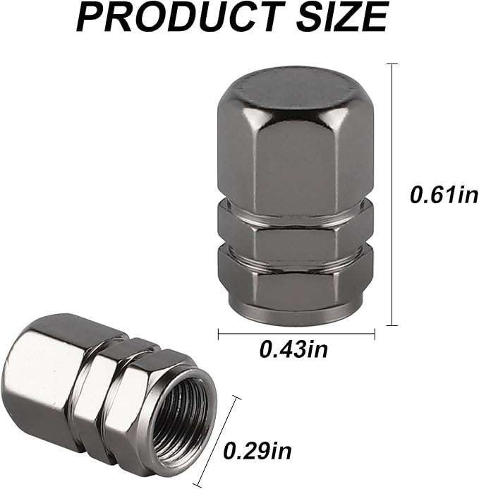 Aluminum Tire Stem Valve Caps Wheel Valve Covers Car Dustproof Tire Cap Cover Accessories, Universal for SUV, Car, Bike and Motorcycle, Hexagon Shape (4PCS Grey)