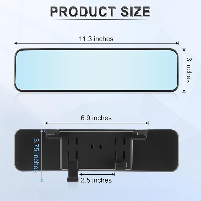 Anti Glare Rear View Mirror, Universal 11.3'' (287mm), Wide Angle Panoramic Convex Rearview Mirror, Clip-on to Original to Eliminate Blind Spot and Antiglare for Cars SUV Trucks