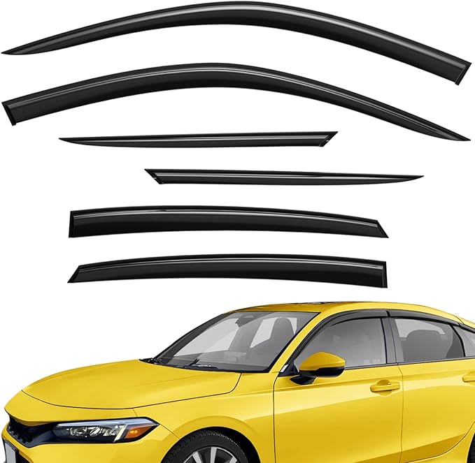 Extra Durable Window Deflectors Tape-On Window Visors Rain Guards Fit for Honda Civic 2022-2026 Hatchback, Sun Visors, Wind Vent for Shades, Exterior Car Accessories - 6pcs. AG0496