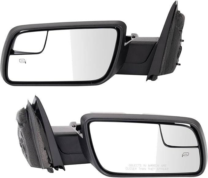 Driver & Passenger Side Power Heated Mirror Set Smooth Black Manual Fold Compatible with 2013-2019 Ford Flex FO1320444 FO1321444