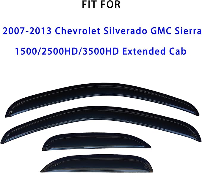 Tape On Rain Guards Window Visors Deflectors for 2007-2013 Chevrolet(Chevy) Silverado & GMC Sierra 1500/2500HD/3500HD Extended Cab,Side Window Rain Guards Vent Visors,4-Piece Set