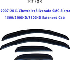 Tape On Rain Guards Window Visors Deflectors for 2007-2013 Chevrolet(Chevy) Silverado & GMC Sierra 1500/2500HD/3500HD Extended Cab,Side Window Rain Guards Vent Visors,4-Piece Set