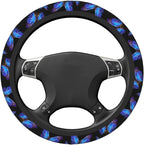 Blue Butterfly Neoprene Steering Wheel Cover Anti-Slip Elastic Steering Wheel Protector 15in Universal Car Accessories Fit Cars, SUVs, Auto