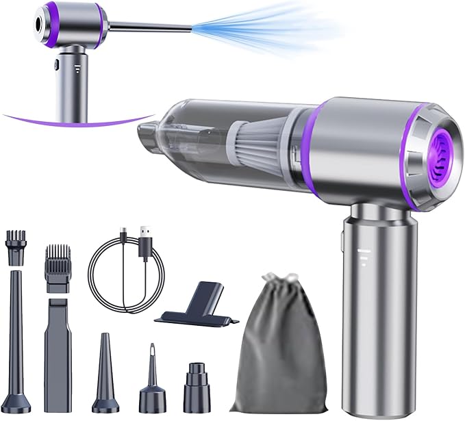 Car Vacuum Portable Cordless 20000PA High Power 4-in-1 Compressed Air Duster & Air Blower & Pump Hand Held Vacuum with Brushless Motor for Car, Home, Office,Camping Ideal Gifts for Men & Women