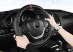 Carbon Fiber Steering Wheel Cover, Universal 15 inch Breathable Microfiber Leather Steering Wheel Covers for Men and Women, Anti Slip Car Interior Accessories, Black