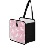 Car Trash Can Organizer Bin with Adjustable Strap for Back Front Seat Console Waterproof Leakproof Collapsible Portable 11 Inch Pink Unicorns Silhouette and Stars