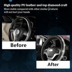 Steering Wheel Cover, Bling Crystal Rhinestones Auto Wheel Protector, Sparkly Cover Universal Fit Diverse 14.5-15 inch Steering Wheel, Interior Decor Car Accessories (Black)