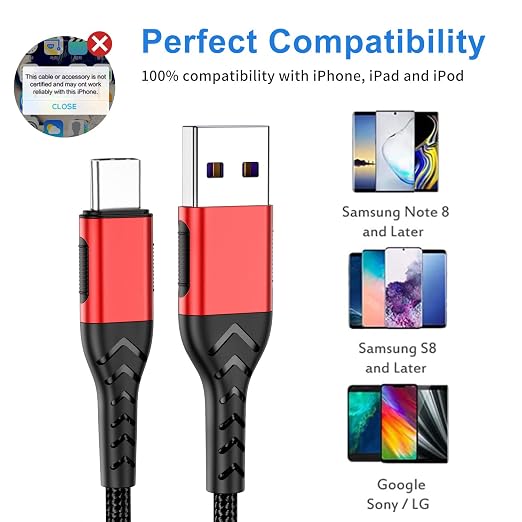 USB C Cable, Upgarded 2Pack 3ft Fast Charging 3 Feet USB Type C Charging Cord Cable, 3 Foot Type C Charger Nylon Braided USB Cable Compatible with iPhone 15/Pro/Plust/Max/Samsung etc-Red