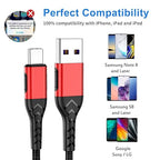 USB C Charger Cable, Upgarded 2Pack 1ft Fast Charging 1 Feet USB Type C Charging Cord Cable, 1 Foot Type C Charger Premium Nylon Braided USB Cable Compatible with iPhone 15/Pro/Plust/Max-Red