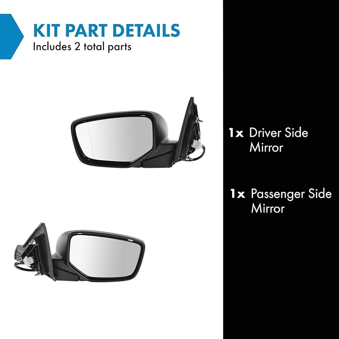 2 Piece Driver and Passenger Side Mirror Assembly Set Electric Adjustment Non-Heated No Memory Black Compatible with 2013-2017 Honda Accord HO1320272 HO1321272