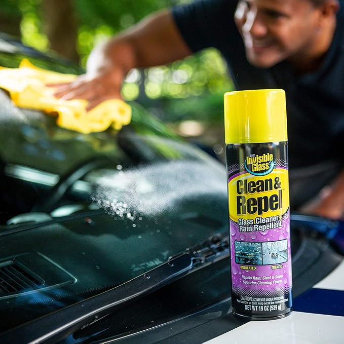 91184-6PK Clean & Repel – Aerosol Glass Cleaner and Rain Repellent, Cleans Exterior Windshields, Repels Rain, Sleet, Snow, Improves Wet Weather Driving Visibility – 19 oz (Pack of 6)