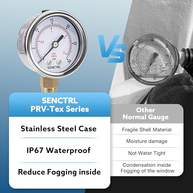 0-30 Psi Low Pressure Gauge, 2" Dial Size, 1/4 Npt Lower Mount, Waterproof, Stainless Steel Case, for Water Oil Air Pressure Test