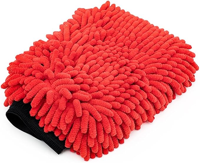 Premium Chenille Microfiber Knobby Wash Mitts - Perfect for Car Washing and Detailing; Scratch-Free, Lint-Free, Double-Sided, Plush, and Absorbent; Red (2-Pack)