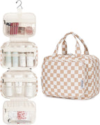 Hanging Toiletry Bag for Women Travel Makeup Bag Organizer Toiletries Bag for Travel Size Essentials Accessories Cosmetics (Light Checkerboard (Medium))
