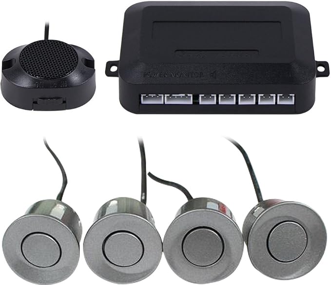 Car Reverse Backup Parking Sensor Radar System, Buzzer beeps, Detection Distance:30~150CM, Waterproof Sensors (22mm diameter 2.3M Cable) 4 Packs X60D (Grey)