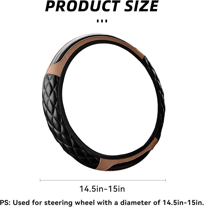 Car Steering Wheel Cover, 14.5-15inch Leather Anti-Slip Car Wheel Cover Protector, Safety Comfortable Desgin, Universal Auto Steering Wheels Accessories for Cars Truck SUV (Beige)