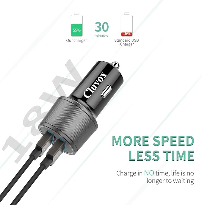 Rapid USB C Car Charger, Compatible for Samsung Galaxy S26/S25 Plus/Ultra/S24/S23/S22/S21/Note 20/10/S20/S10+/S9/A56/A36/A50/A70, Quick Charge 3.0 Dual USB 18W Fast Car Charger+ Type C Cable 3.3ft