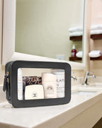 Clear Makeup Bags for Travel, TSA Approved Toiletry Bag with Zipper, Makeup Organizer Fit Carry-on Essentials, Car Accessories Organizers Storage for Women Men (Clear-Black)